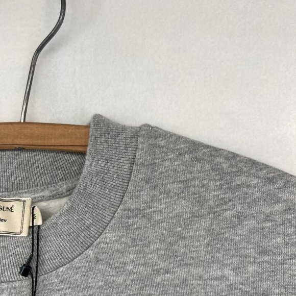 Maison Kitsune Men's Grey Pixel Fox Crewneck Sweatshirt Long Sleeve Size M NWT - Picture 5 of 10